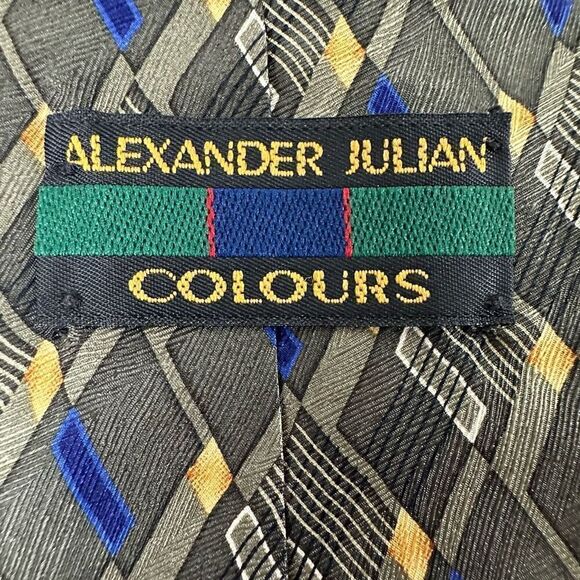 Alexander Julian Colours Men's 100% Silk Neck Tie Olive Green Geometric Print - Picture 3 of 7